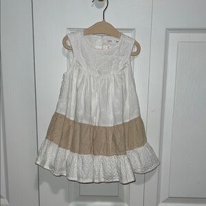 Zara Ruffled Tiered White and Tan Sundress